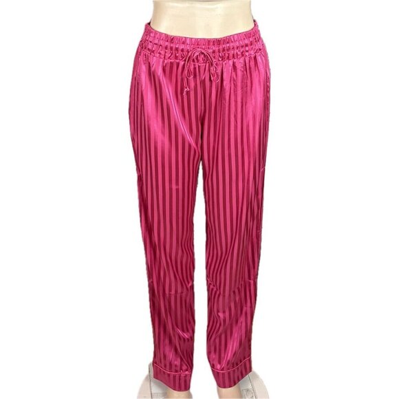 Tart L Satin Pink Faint Striped Button Short Sleeve Top/Satin Pants Pajama Set - Picture 6 of 9